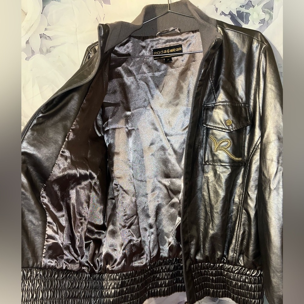 Vintage Rocawear Metallic Gold Jacket Faux Leather Y2K Bomber Women’s Size 1X​ - Picture 7 of 8